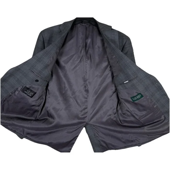 Lauren‎ Ralph Lauren Blazer Gray Windowpane Plaid Two Button Sport Coat Mens 41R - Picture 3 of 9